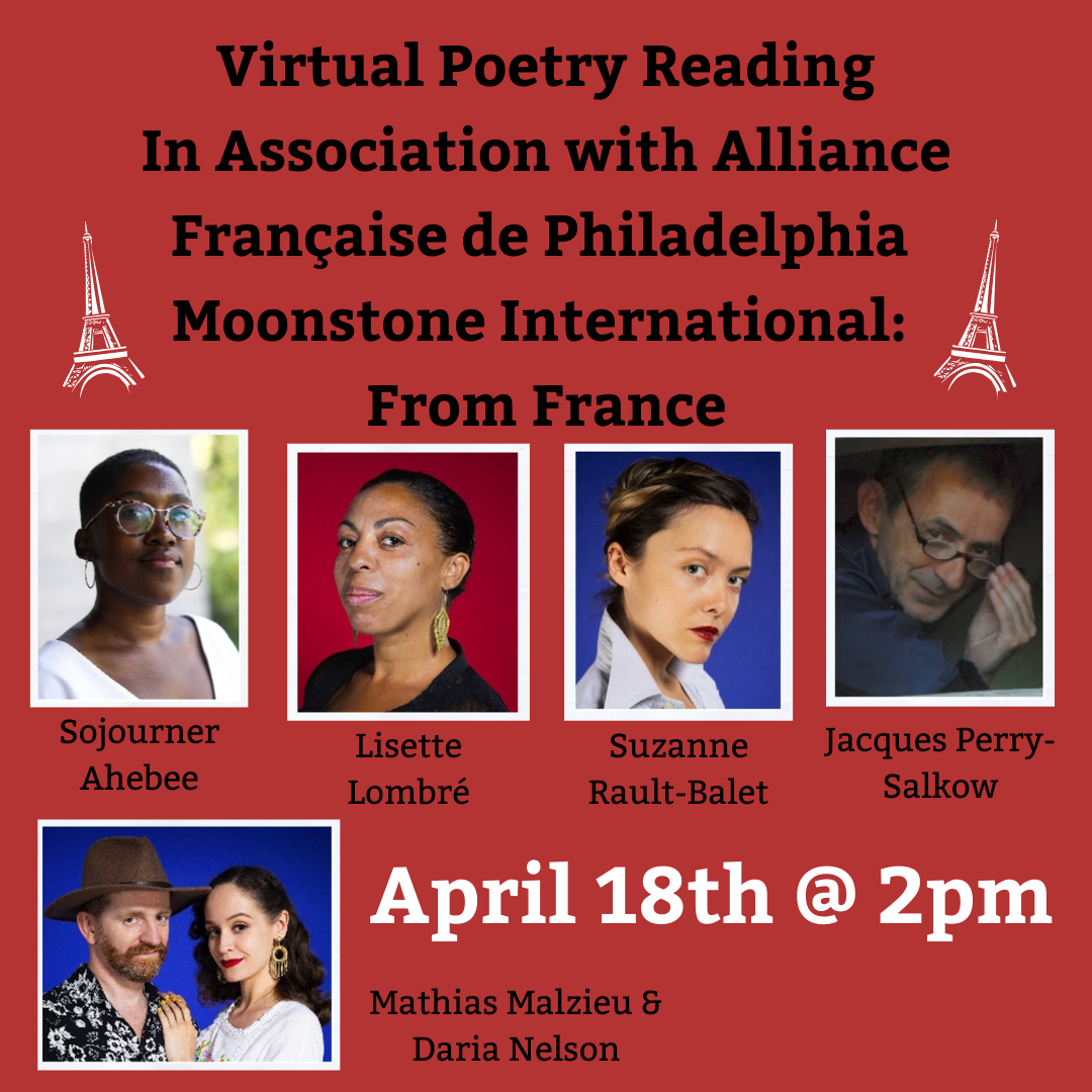Event flyer for April 18th Virtual Poetry Reading